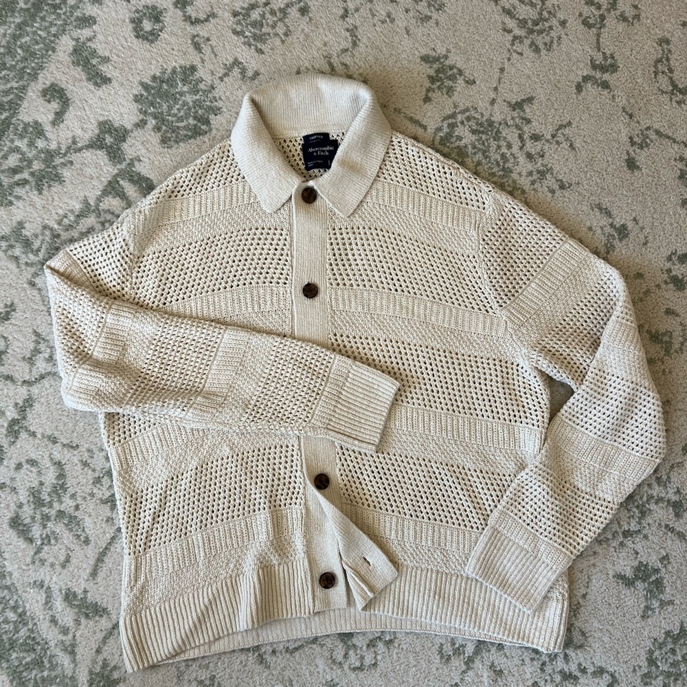 Abercrombie & Fitch Men's Cream Sweater with Button Closure